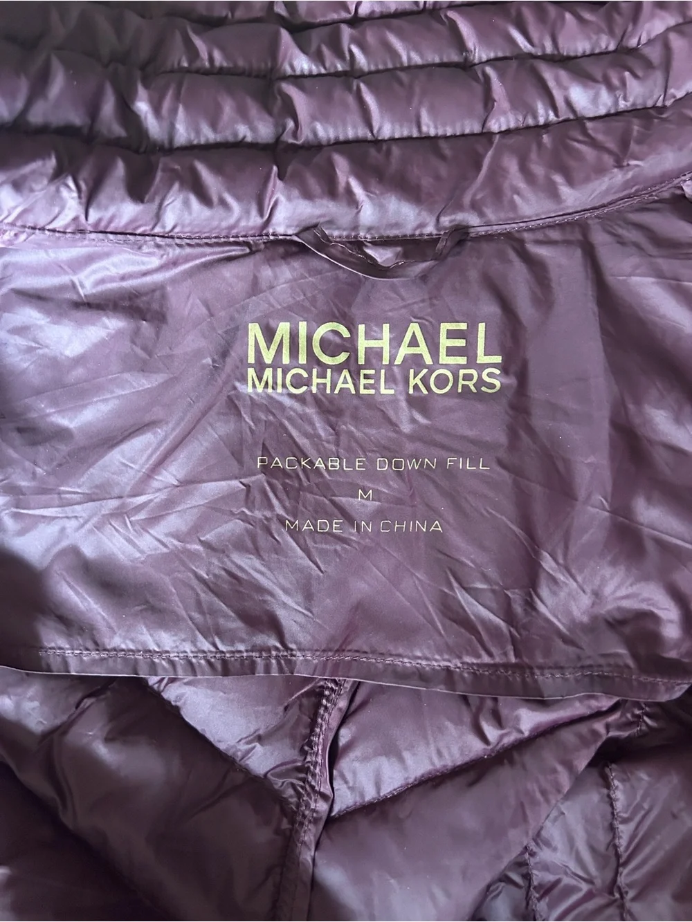 Michael Kors Plum Quilted Packable Jacket with Gold Hardware